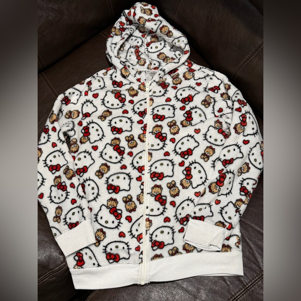 Hello Kitty Girls Zip Up Sweater size L (14) - White and Red